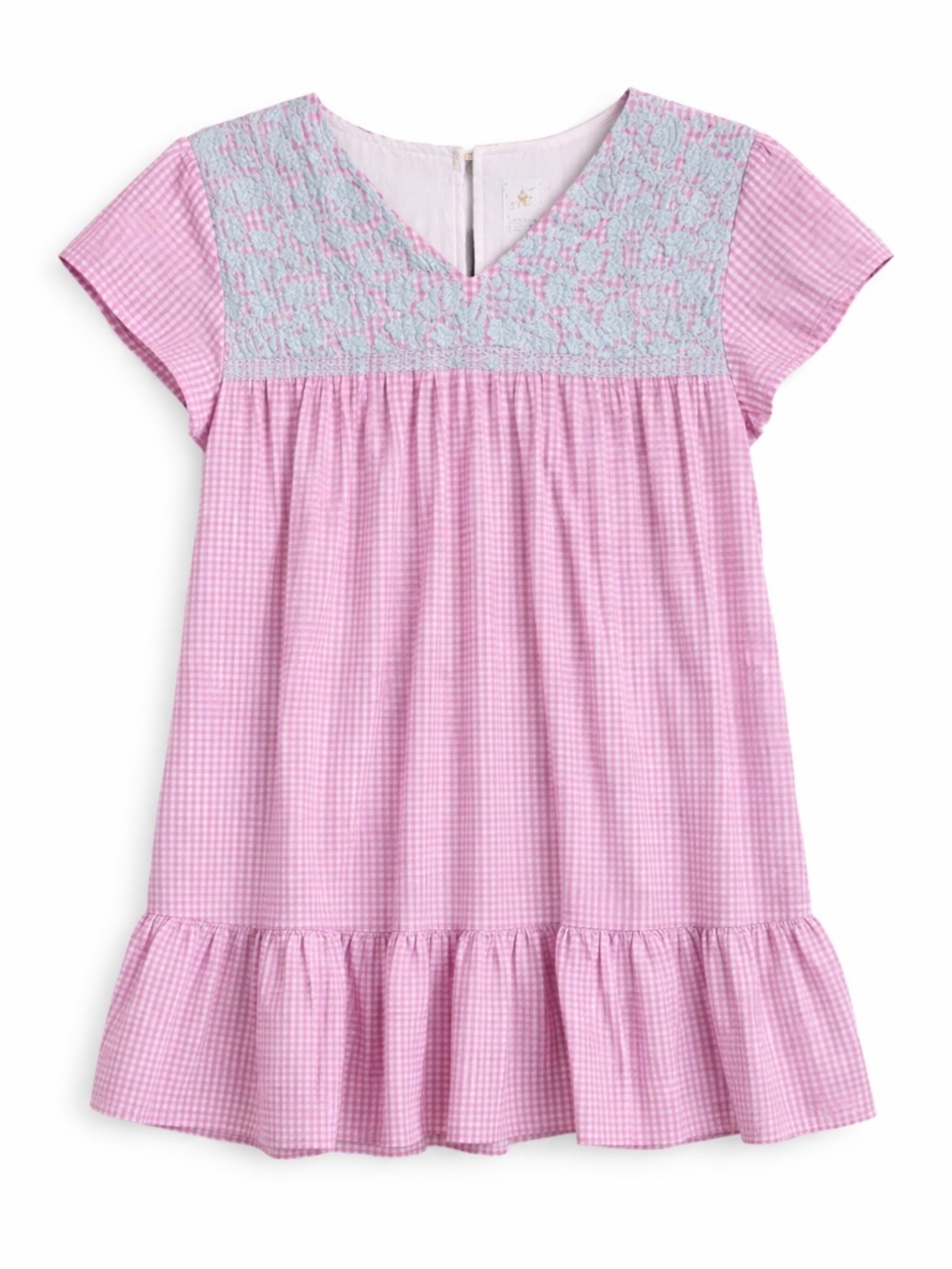 J. Marie Pink Gingham Embroidered Dress Size M Ruffle Hem Cottagecore